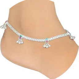 10.2inch 32gms Women and Girls Silver Plated White Metal Payal Anklets Indian Traditional Ethnic Fashion Foot Jewellery Artificial Alloy Anklet-image-2