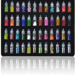 48 Pcs Glass Bottles 3D Nail Art Set. Glitter Sequins Rhinestones Beads Assorted Colours-16