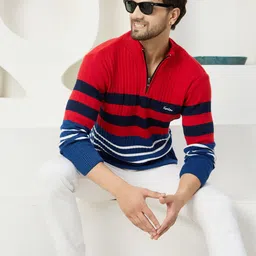 kvetoo Men Woven High Neck Multicolor Sweater-picture-5