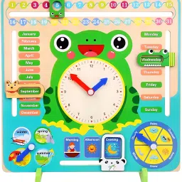 Wooden Kids Learning Clock & Calendar | Educational Toy for Time, Date & Weather-16