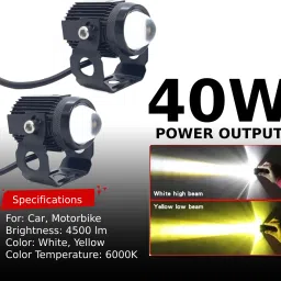 autopowerz LED Fog Light Work Lamp with Hi/Low, Cars and Motorcycles (White & Yellow) 2Pcs Fog Lamp Car, Motorbike LED (12 V, 40 W) image 2
