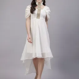 Women Asymmetric White Ankle Length Dress-image-29