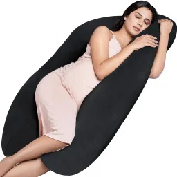 U-Shaped Pregnancy Pillow | Maternity Body Pillow with Velvet Cover Polyester Fibre Stripes, Solid Pregnancy Pillow Pack of 1-image-62