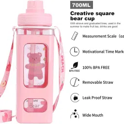 Water Bottle Cute Bottle with Straw Leak-proof And 3D Sticker with belt-image-8