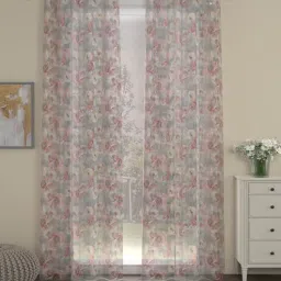Multicolor Polyester Floral 7ft Sheer Eyelet (2 Pc) Door Curtains by ROSARAHOME-picture-49