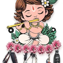 Designer Premium HD UV Printed Krishna Shape designer Home And Office Decor Wood Key Holder-image-13