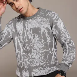 Men Self Design Round Neck Grey Sweater-image-73
