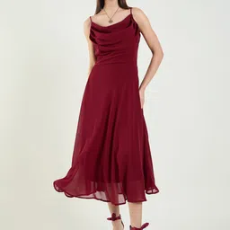 metronaut Women Fit and Flare Maroon Midi/Calf Length Dress-picture-14