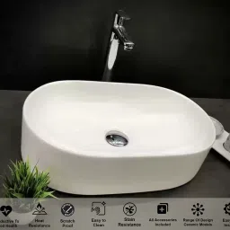 Premium Designer Ceramic Wash Basin White with Waste Pipe & Coupling set (20*12*5)(White) Table Top Basin-image-20