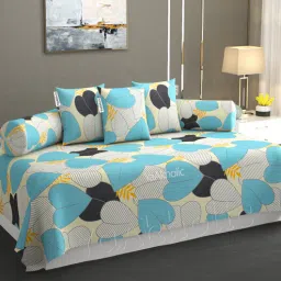 yaakholic Blue Microfibre 240 TC 6 Pcs Diwan Set-picture-45