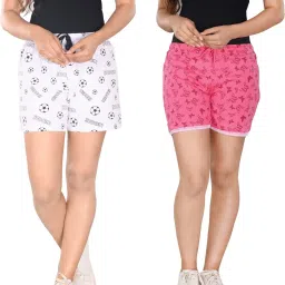 Pack of 2 Printed Women White, Pink Regular Shorts-27