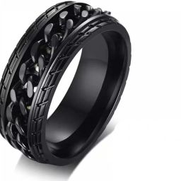 black ring black chain spinner ring Rotatable Chain Fidget Chain Rings for men Alloy, Stainless Steel, Zinc Ring-image-60