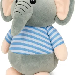 Elephant Soft Toy for Kids | Blue Striped Shirt | Cuddly Plush Animal - 25 cm-9