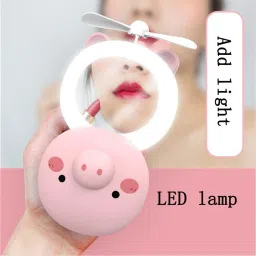 Mini Mirror Makeup Beauty Light Fan for ( Women/Girls ) 3 in 1 USB Rechargeable Makeup Mirror + LED Light + Folding Fan USB Fan, Led Light-image-30