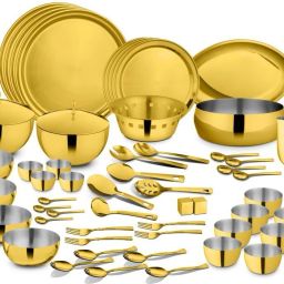 Pack of 60 Stainless Steel Majestic Dinner Set PVD Gold Dinner Set-image-16