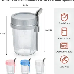tinsuhg Glass Overnight Oats Containers with Lids and Spoons Glass Mason Jar image 4