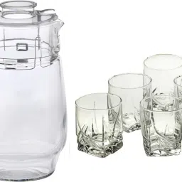 New Designer Drinking Set Of One Jar With Lid & Six Glass Transparent & Clear-JG46 Jug Glass Set-image-74