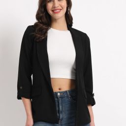Women Solid Single Breasted Casual Blazer-image-93