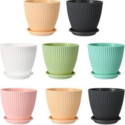 Round 7 Inch Multicolor Flower Pot with Tray Pack of 8 Plant Container Set-23