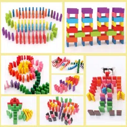 vakra 120 Pcs Colorful Wooden Domino Blocks Set With Stacking & Building Game for Kids image 3