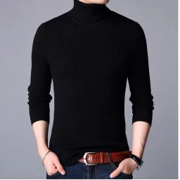 Men Solid Turtle Neck Black Sweater-image-31