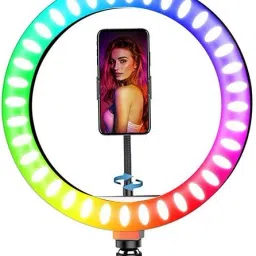 Webilla 10" Selfie RGB LED Ring Light Dimmable with 21 Colours and Shutter for Live Stream for YouTube, Makeup, Photography, Video Shooting, Light for Reels, Vigo, Studio Lighting, taka Tak Videos (Without Tripod) Ring Flash-16