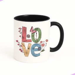 Floral love design, romantic gift for girlfriend, wife, husband (Black) Ceramic Coffee Mug-image-60