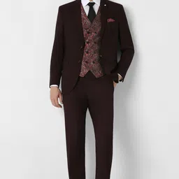 van heusen Men Men Maroon Stripe Slim Fit Wedding Three Piece Suit Solid Suit-picture-29