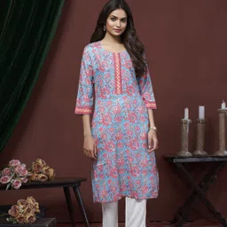 tckty Women Self Design, Printed Linen Straight Kurta-picture-4