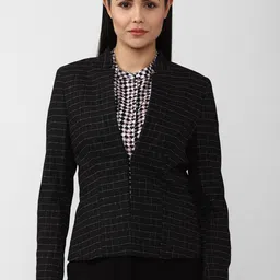 Van Heusen Woman Black Checked Single Breasted Pure Cotton Casual Blazer-picture-43