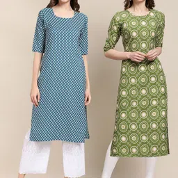 KALINI Women Pack Of 2 Printed Block Print Summer Sheers Crepe Kurta-image-97
