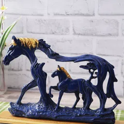 CraftVatika Blue & Gold-Toned Textured Horse Statue Showpiece-picture-2
