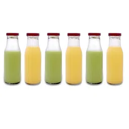 tyche enterprises Transparent & Red Set of 6 Glass Solid Water Bottle-5