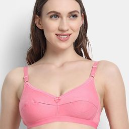 VStar Pink double-layered cone-shaped bra with decorative trim lace Cotton Bra-image-47