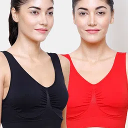 FashionRack Pack of 2 Black & Red Solid Non Wired Full Coverage Everyday Bra-picture-16