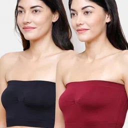 FashionRack Black & Maroon Pack Of 2 Lightly Padded Cotton Bandeau Bra-10