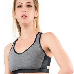 Wearjukebox Black & Grey Cut and Sew Non-Wired Workout Sports Bra-picture-19