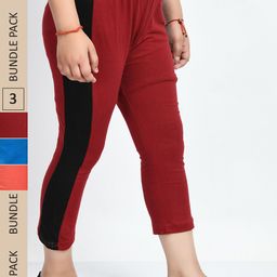 IndiWeaves Girls Pack Of 3 Side Striped Pure Cotton Capris-image-58