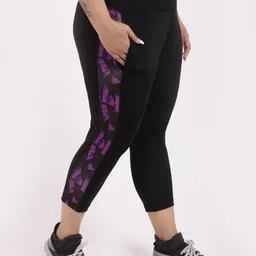 STUDIOACTIV Women Plus Size Black & Purple Printed Capris-picture-48