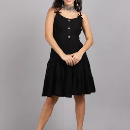 MARC LOUIS Black Shoulder Straps knee length Dress-image-42