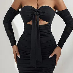 LULU & SKY Off-Shoulder Cold-Shoulder Sleeves Cut-Outs Detail Bodycon Dress-picture-25