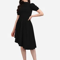 PURVAJA Black High-Low Fit & Flare Dress-image-35
