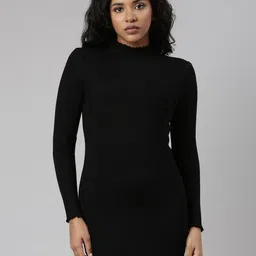 SHOWOFF Self Design High Neck Bodycon Mini Dress-picture-15