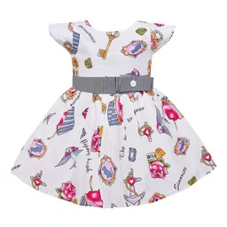 Wish Karo Girls White & Pink Printed Cotton Dress-picture-49
