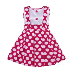 Wish Karo Girls Pink & White Polka Dot Cotton Dress-picture-55