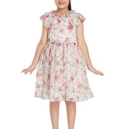 Peppermint Girls Round Neck Floral Printed Fit And Flare Dress With Belt-image-79