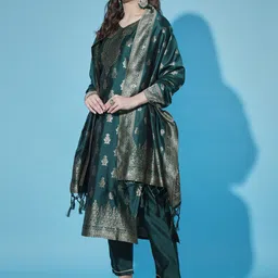 PPTOSS Ethnic Motifs Woven Design Regular Kurta With Trousers & With Dupatta image 5