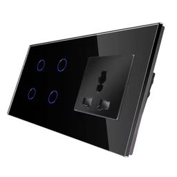 QNQ SMART WiFi TOUCH SWITCH 3 SWITCHES + 1 UNIVERSAL SOCKET (10 amps each) 800 WATT/SWITCH GLASS : Elevate Your Home with Effortless Control Home Automation. fits in 4 module concealed board (BLACK) image 1