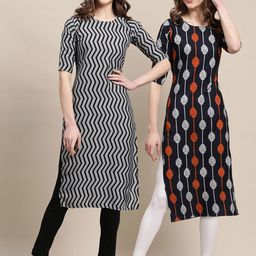KALINI Women Black & Grey Set Of 2 Ethnic Motifs Printed Crepe Kurta-picture-12