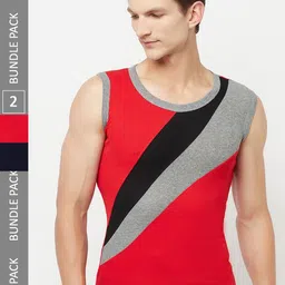 T.T. Titanic Designer Pack Of 2 Colourblocked Pure Cotton Gym Vests-image-67